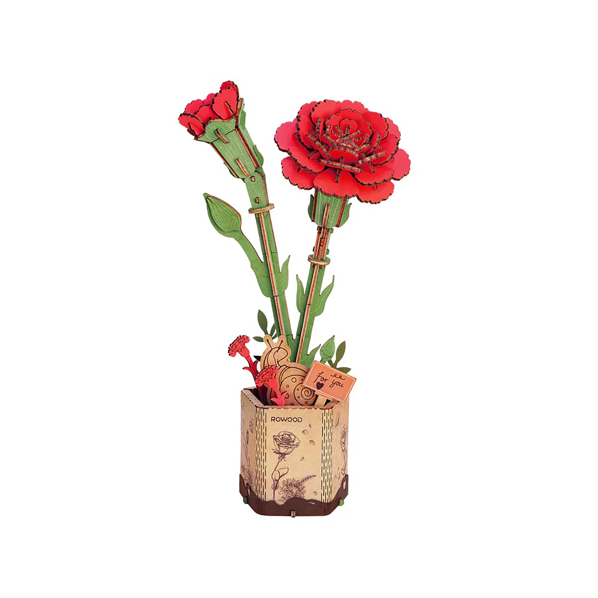 3D Wooden Flower Puzzle - Red Carnation