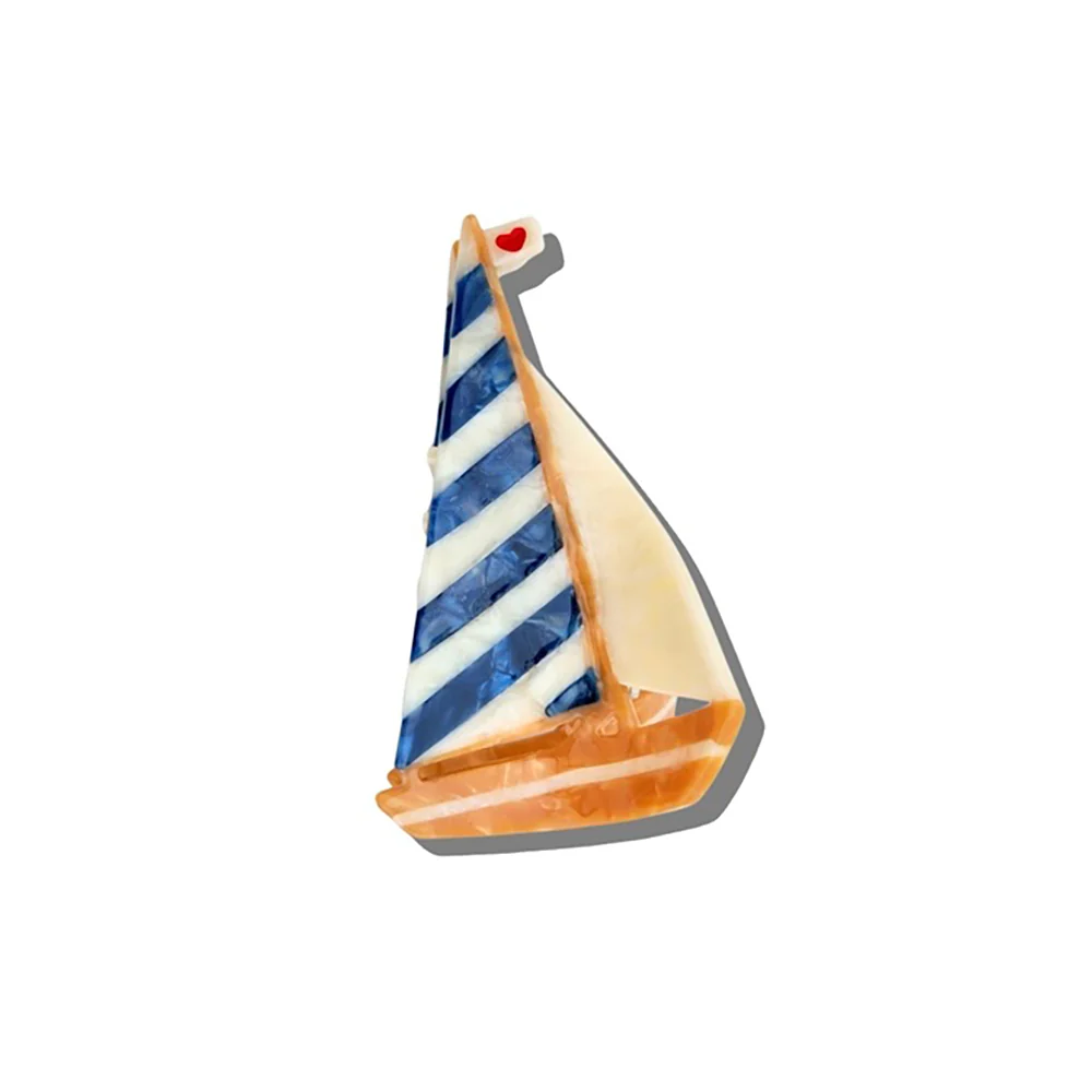 Hand-Painted Sailboat Claw Hair Clip