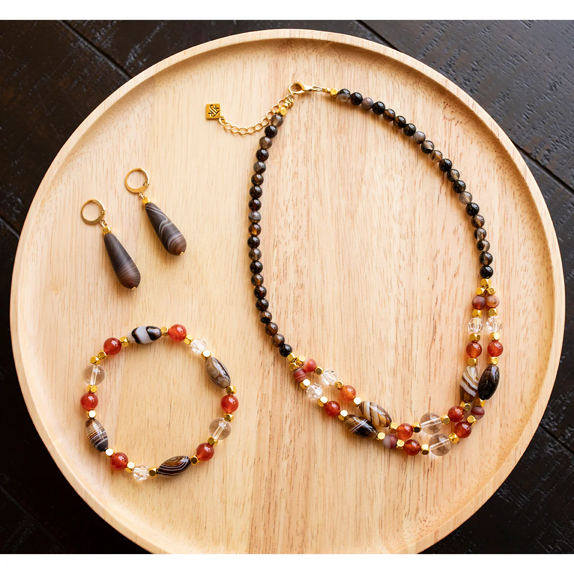 Carnelian, Agate and Crystal Double Strand Choker - Image 3