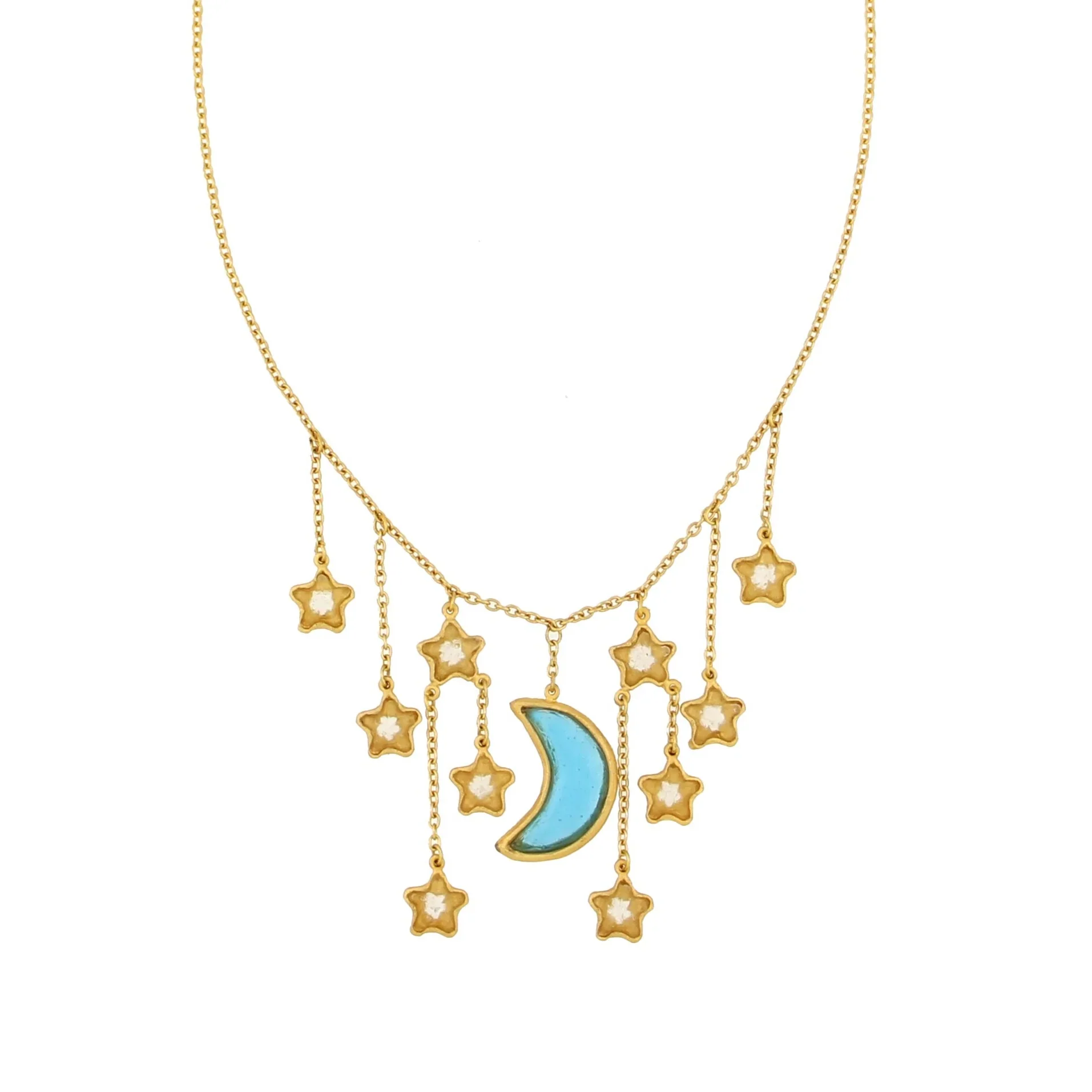 Crescent Moon & Star Glass Necklace