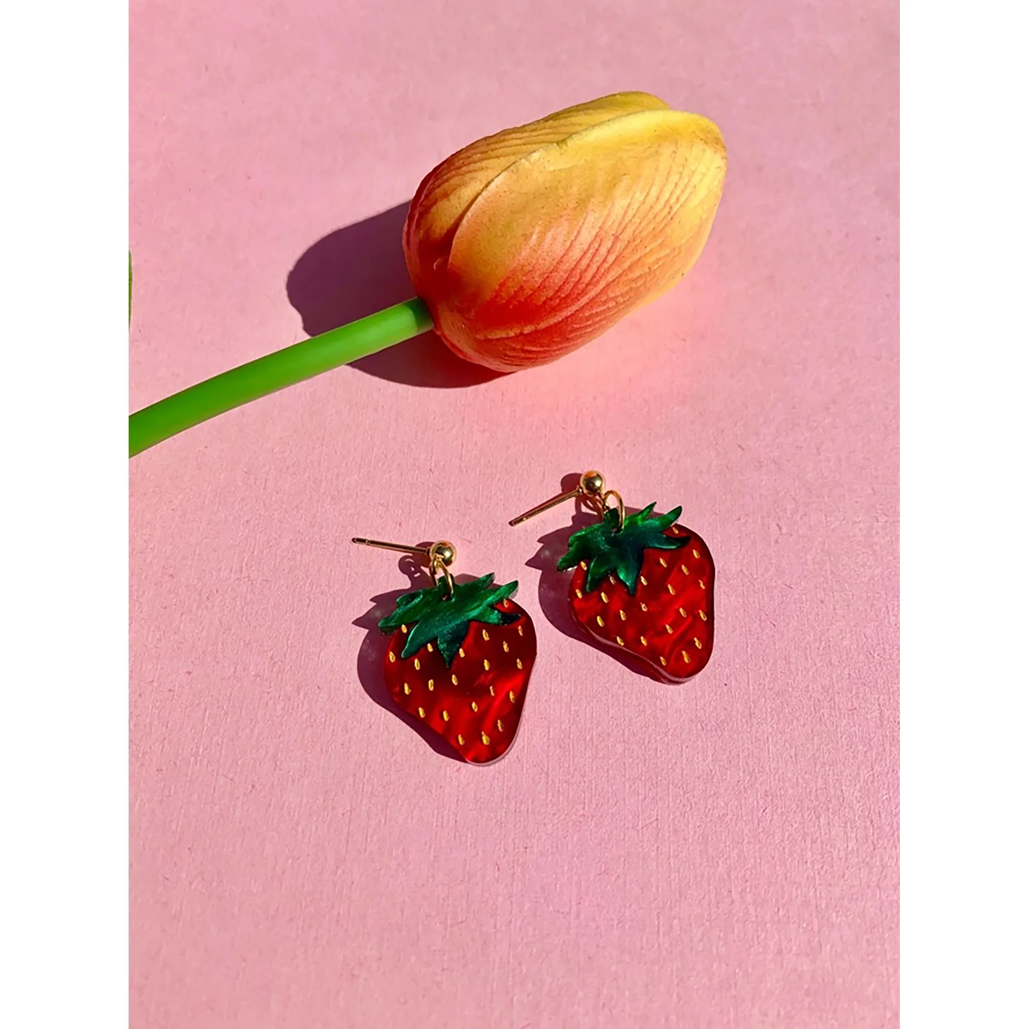 Acrylic Mini Strawberry Earrings - Image 2