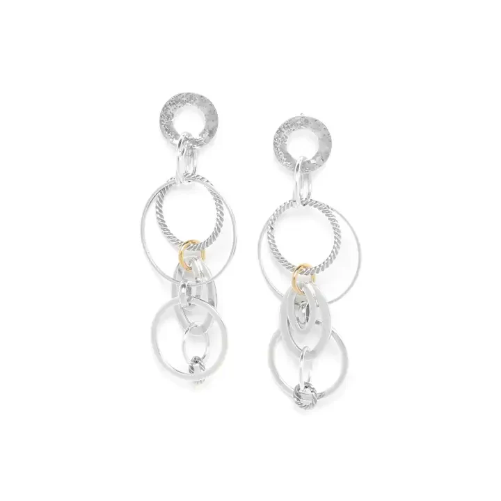 Silver & Gold Multi‑Ring Drop Earrings