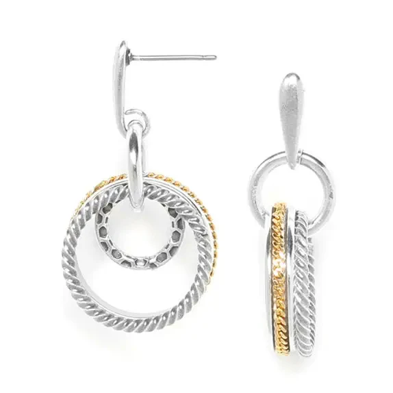 Two‑Tone Ring Drop Earrings