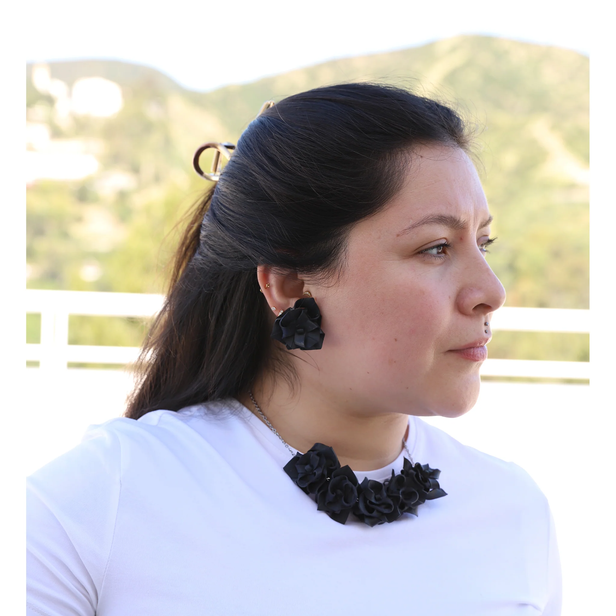 Upcycled Rubber Rose Stud Earrings - Image 3