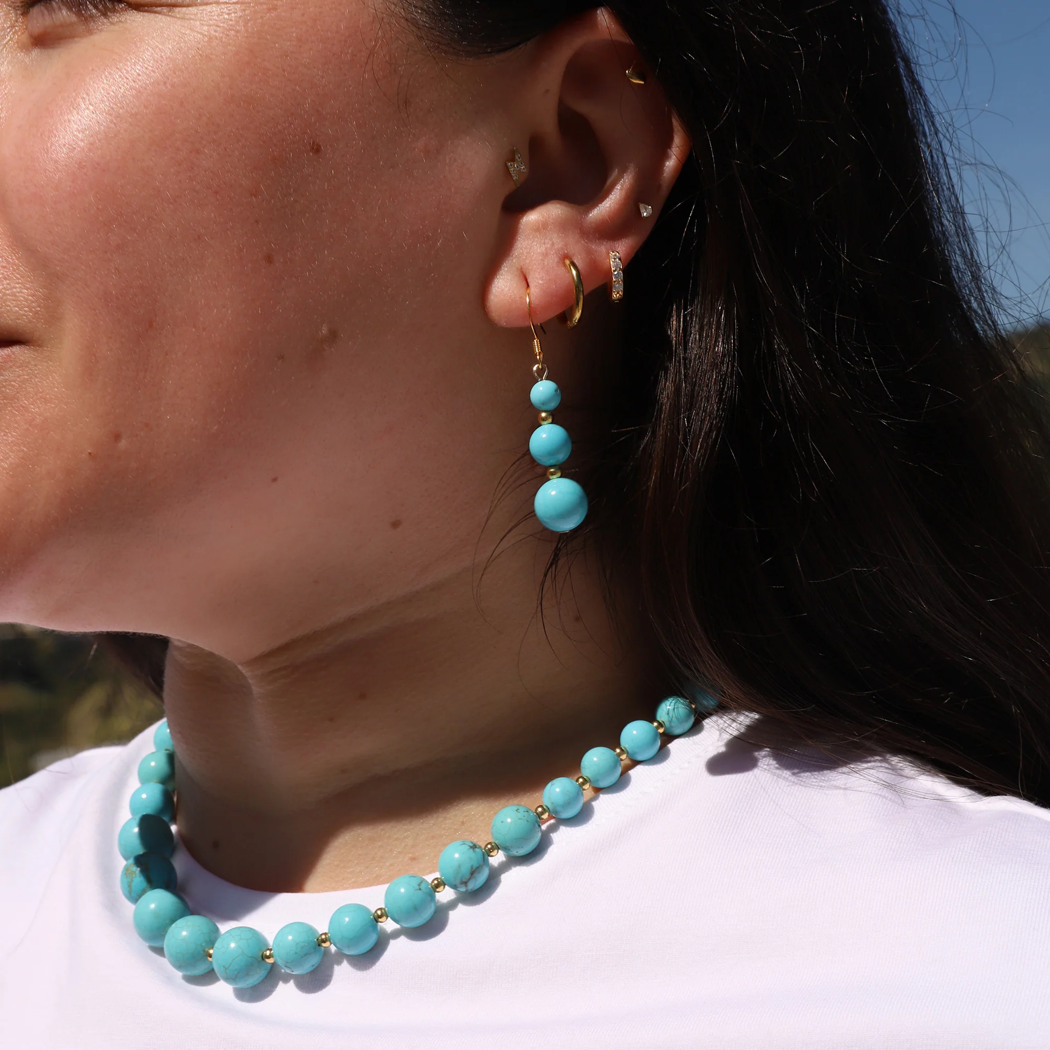 Graduated Turquoise Drop Earrings - Image 2