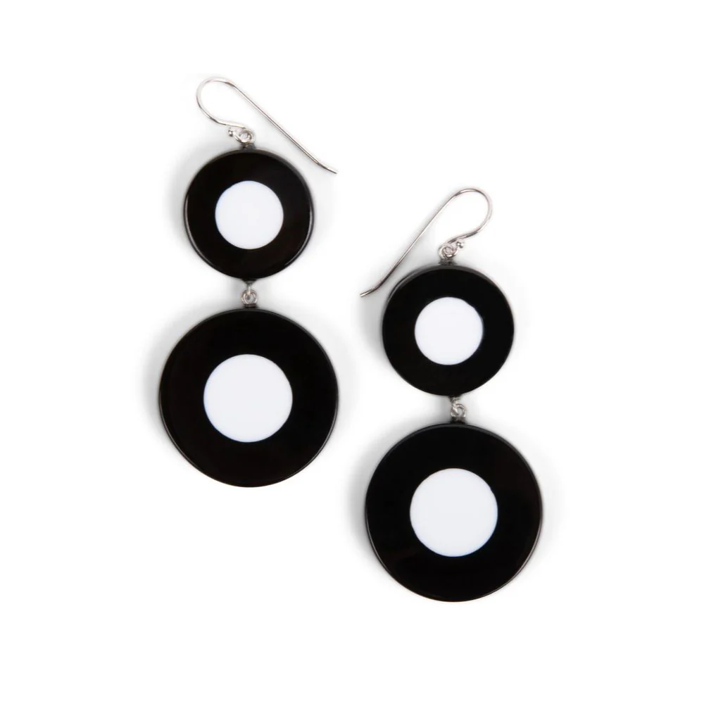 French Dot Pattern Drop Earrings (Black & White)