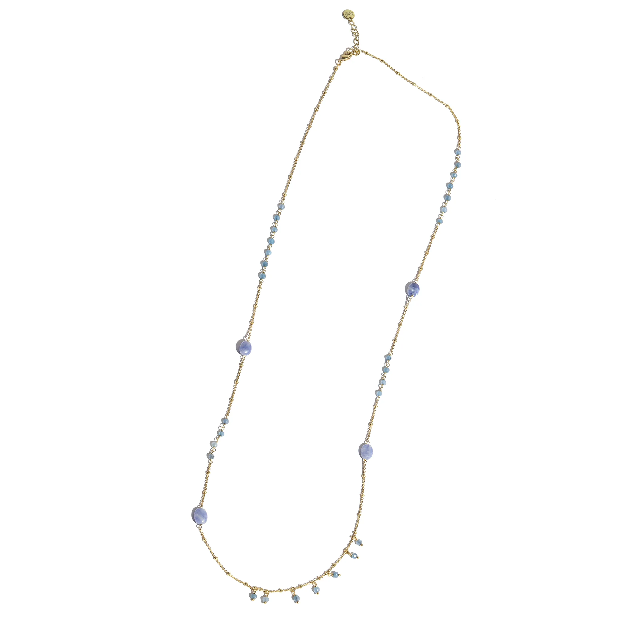 Blue Agate Bead Long Necklace