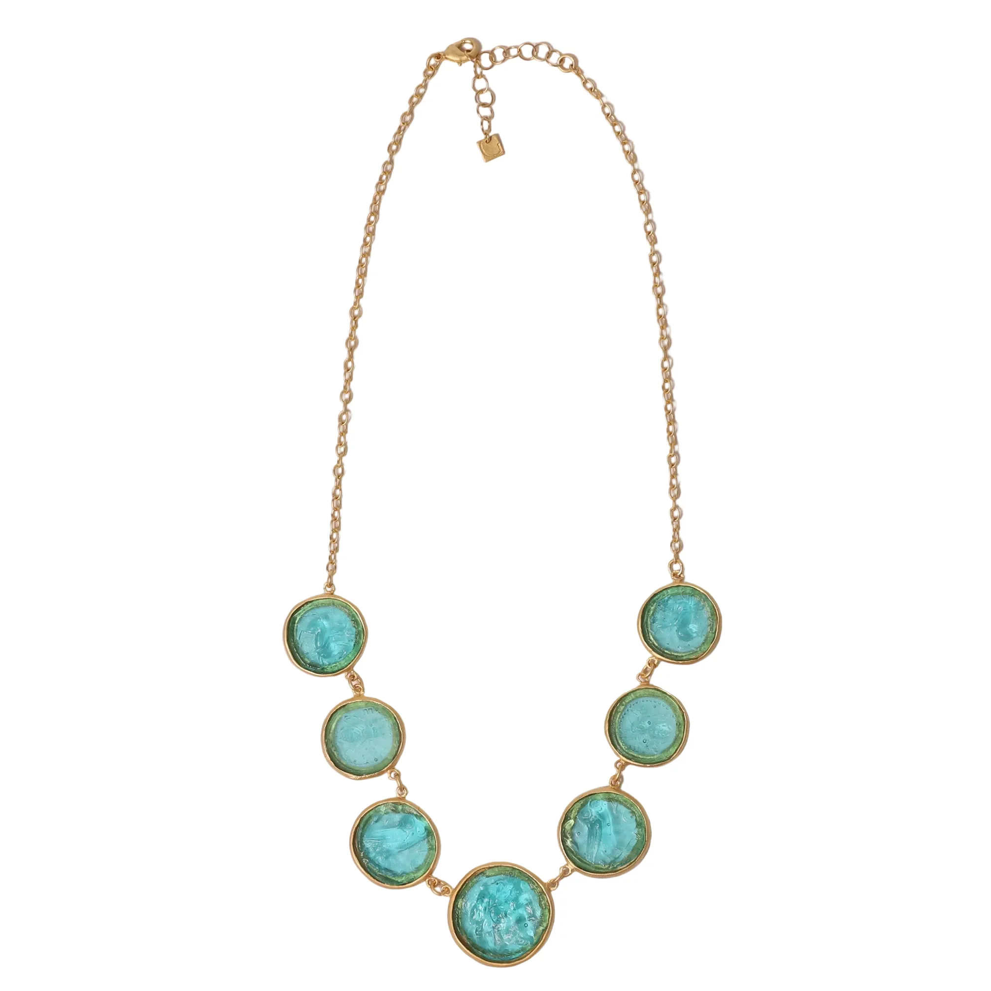 Teal Glass Multi-Coin Motif Necklace