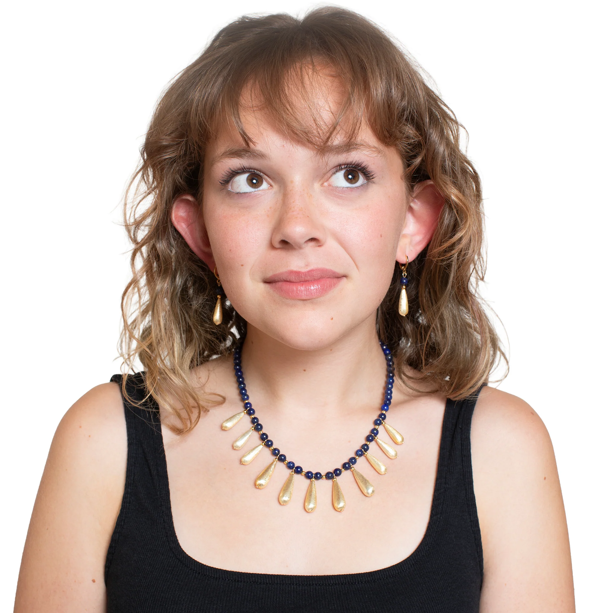 Lapis & Gold Teardrop Necklace - Image 3