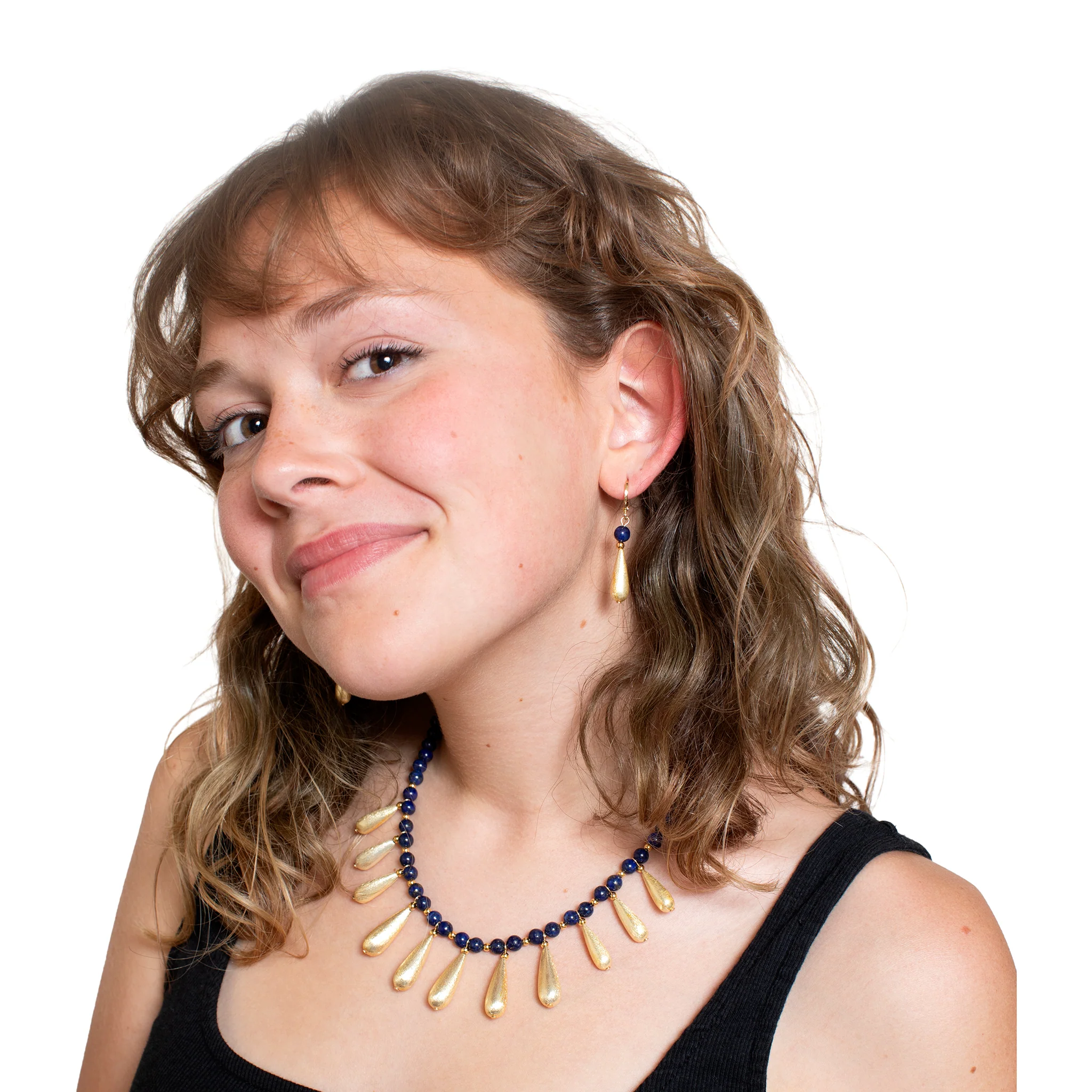 Lapis & Gold Teardrop Necklace - Image 4