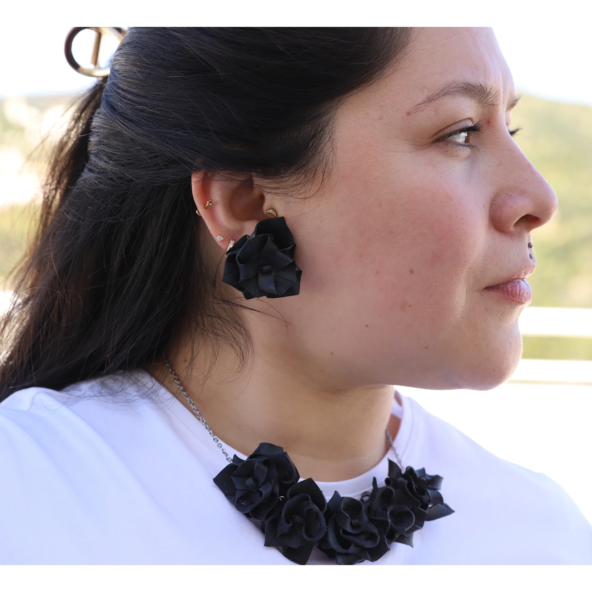 Five Rose Upcycled Rubber Necklace - Image 4