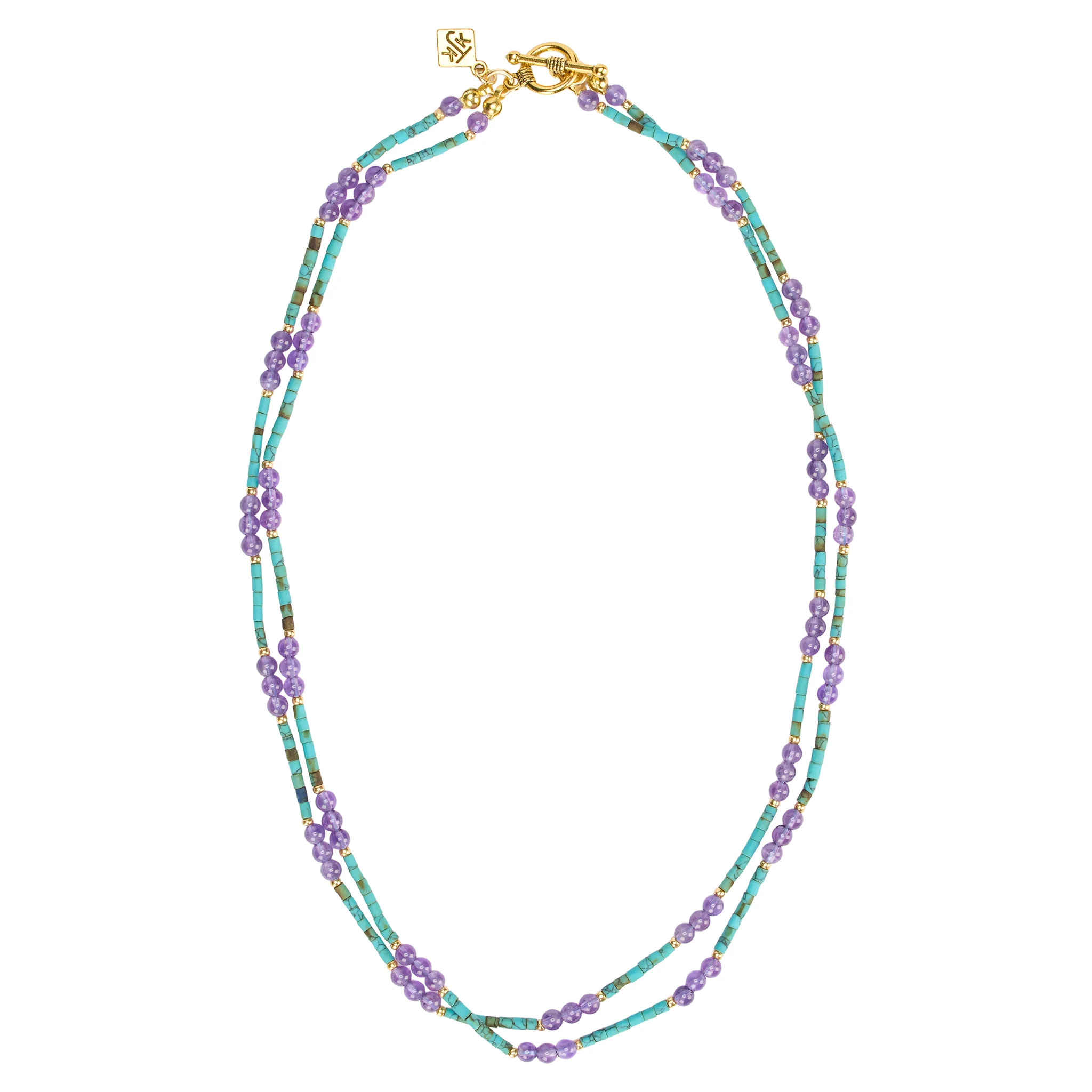 Double Strand Amythest & Turquoise Necklace