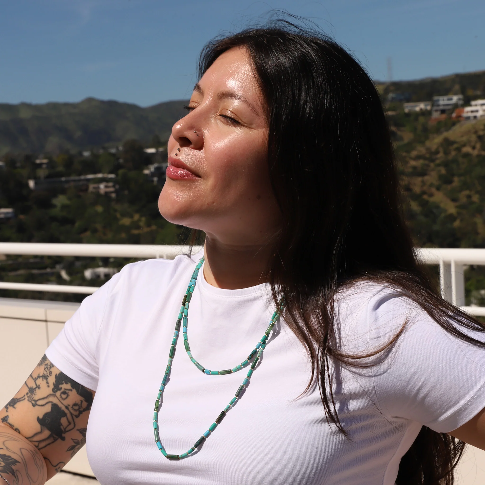 Turquoise, Jasper, and Jade Long Tube Necklace - Image 3