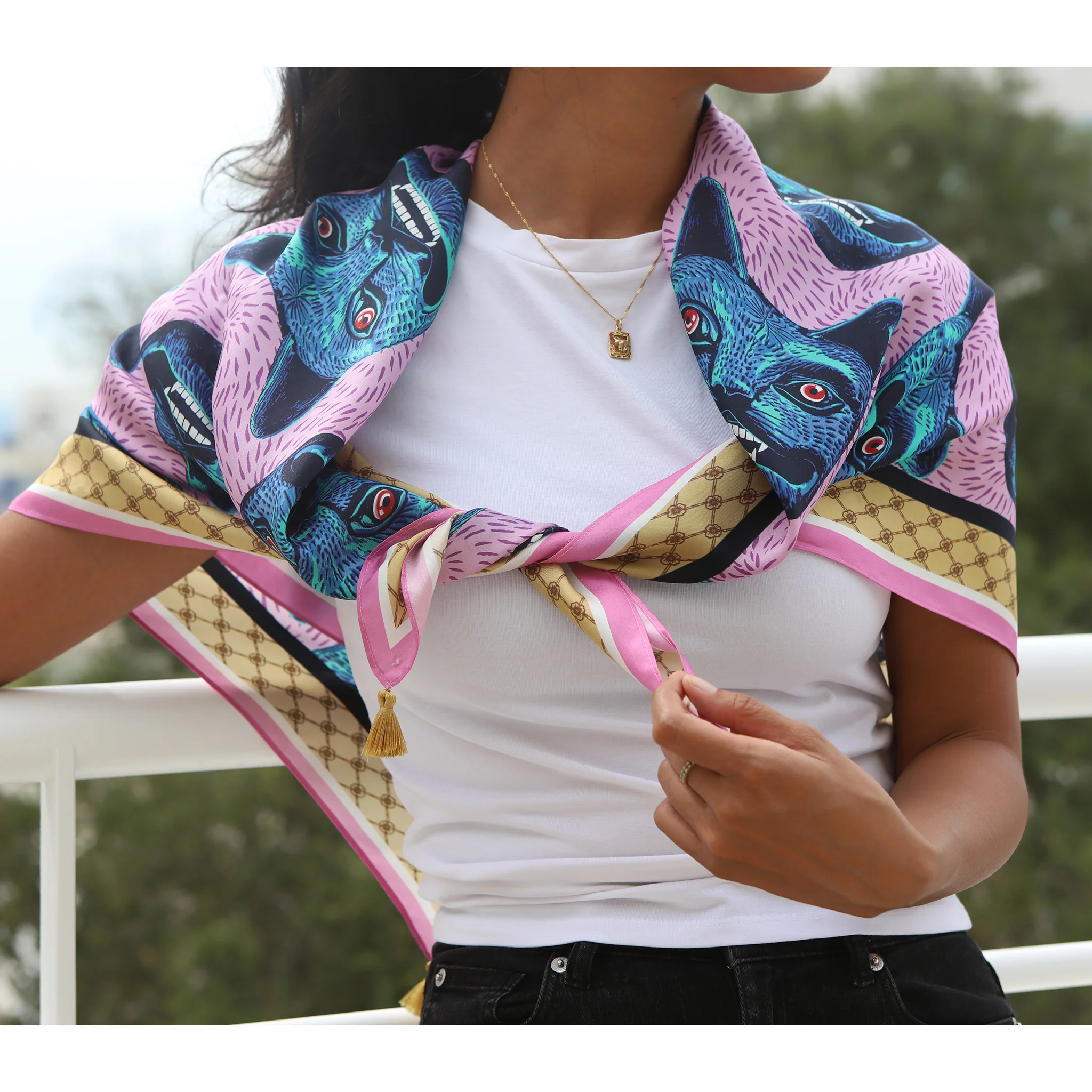 Purrquoise Cat Silk Scarf - Image 7